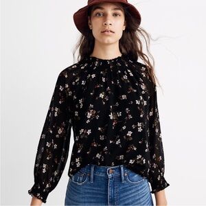 Madewell Smocked Mockneck Top in Backyard Blooms Size M